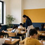 Lớp Toán tiểu học đang làm bài