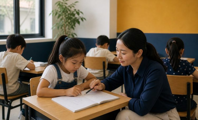 Giáo viên chữa bài riêng cho một học sinh