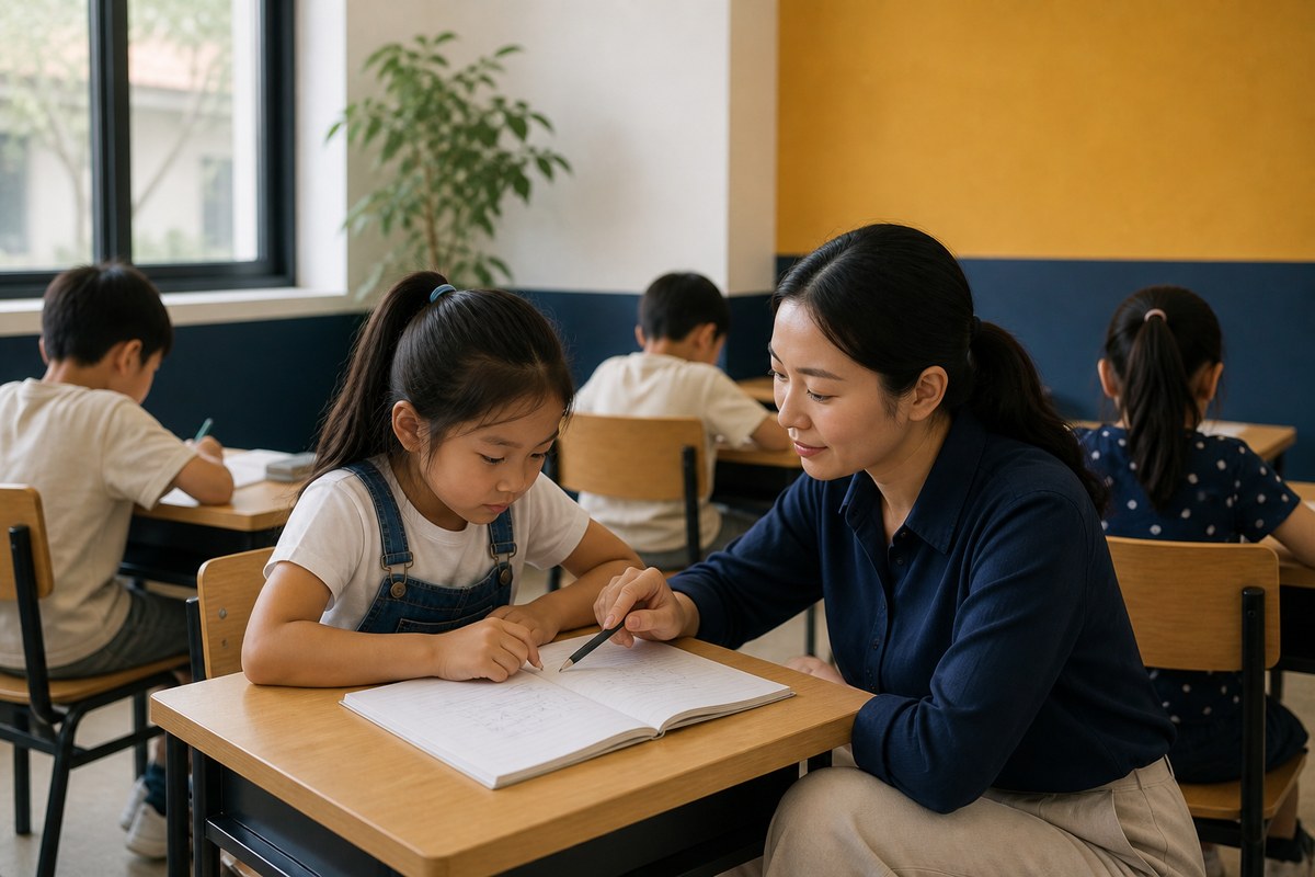 Giáo viên chữa bài riêng cho một học sinh