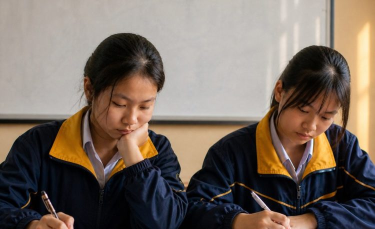Hai học sinh trung học cơ sở ôn tập cùng nhau