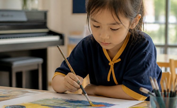 Học sinh vẽ tranh trong lớp nghệ thuật năng khiếu